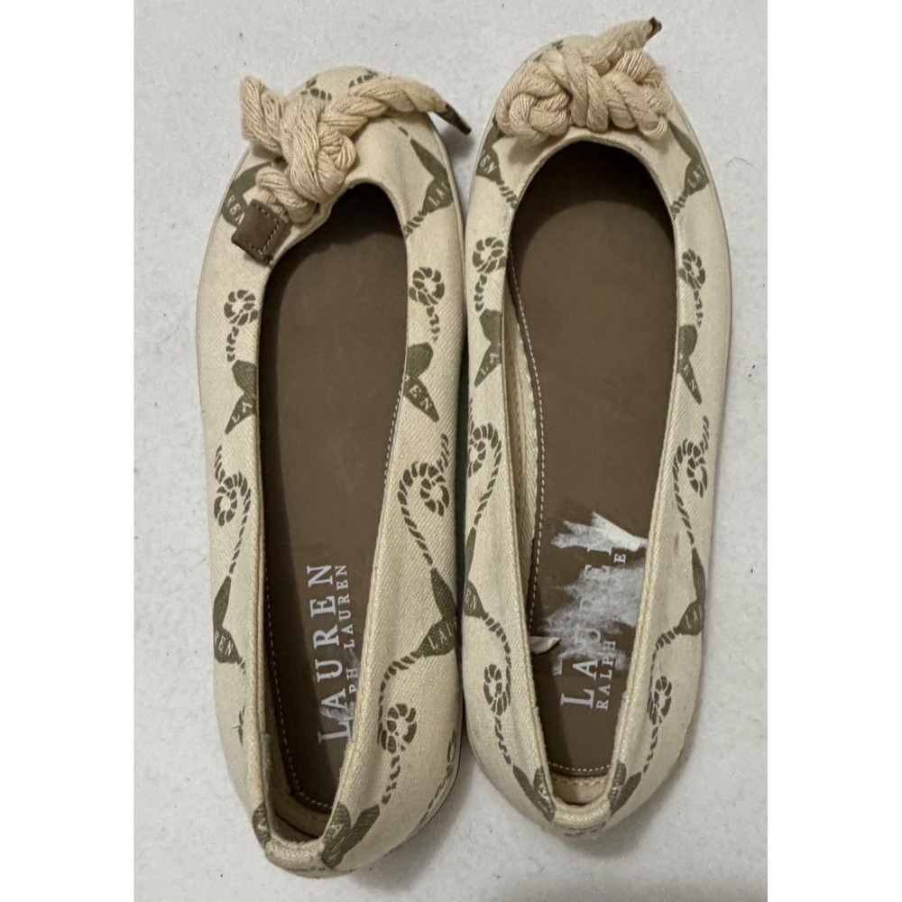 Lauren Ralph Lauren Emilia Y2K Nautical Canvas Ballet Flats Cream Olive Size 7B